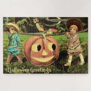 Vintage Halloween Children & Jack-O-Lantern Jigsaw Puzzle
