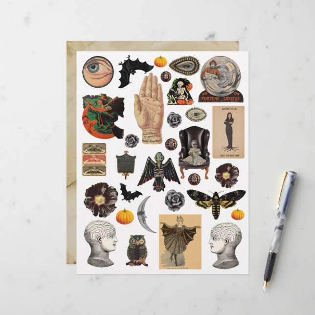 Vintage Halloween Clipart Sheet (Front/Back In Situ)