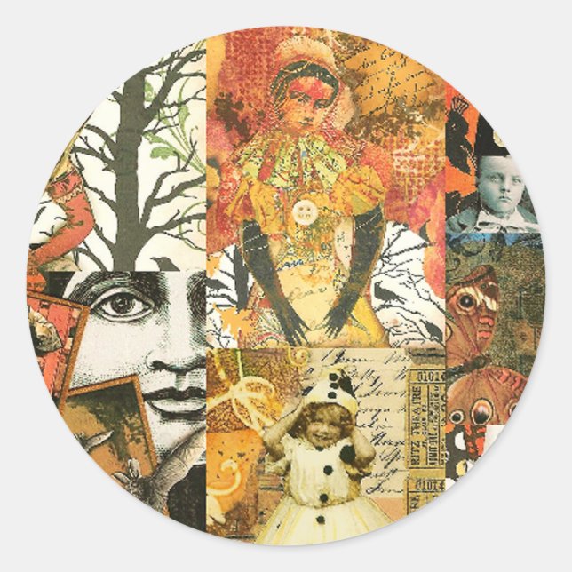 Vintage Halloween Collage Classic Round Sticker (Front)