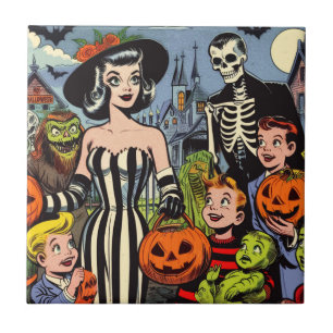 Vintage Halloween Comics Ceramic Tile