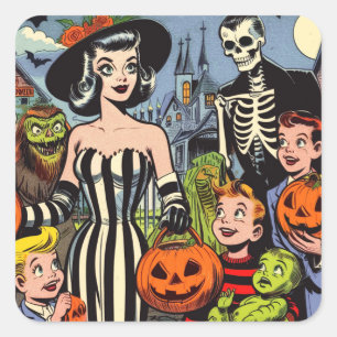 Vintage Halloween Comics Square Sticker