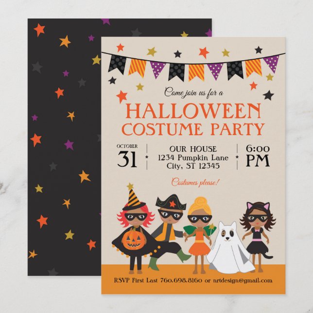 Vintage Halloween Costume Party Dark Skin Invitation (Front/Back)