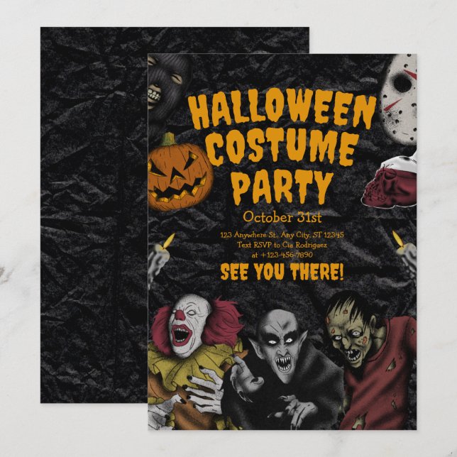Vintage Halloween Costume Party,Editable Halloween Invitation (Front/Back)