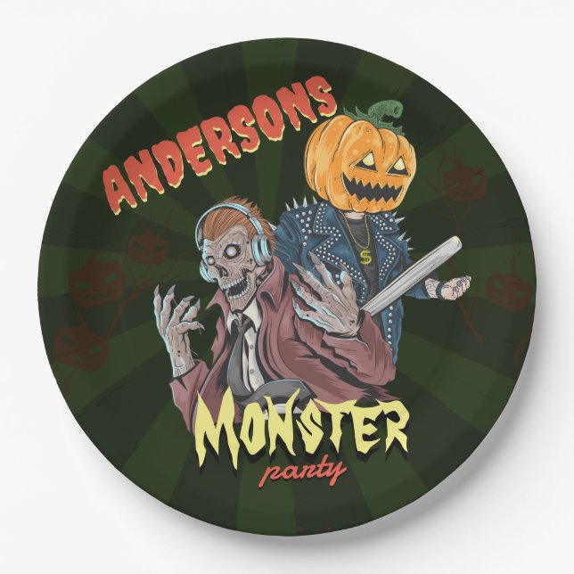 Vintage Halloween Costume theme Birthday Party Paper Plates (Front)