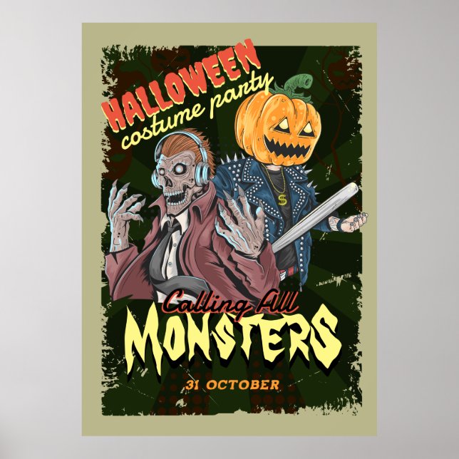 Vintage Halloween Costume theme Birthday Party Poster (Front)