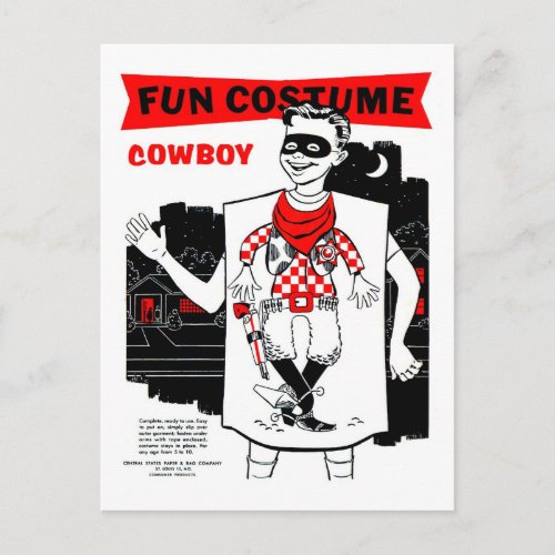 Vintage Halloween Cowboy Costume Advertisement Postcard