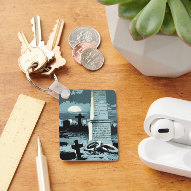 Vintage Halloween, Creepy Cemetery with Graves Keychain (Desk)