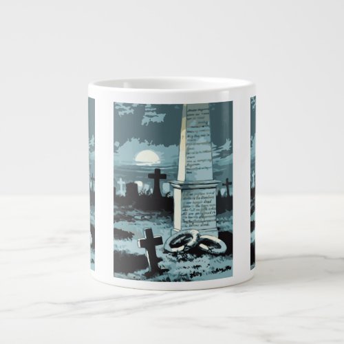 Vintage Halloween Creepy Cemetery with Graves Large Coffee Mug