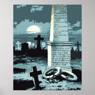 Vintage Halloween, Creepy Cemetery with Graves Poster