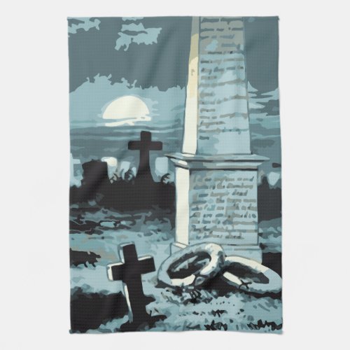 Vintage Halloween Creepy Cemetery with Graves Towel