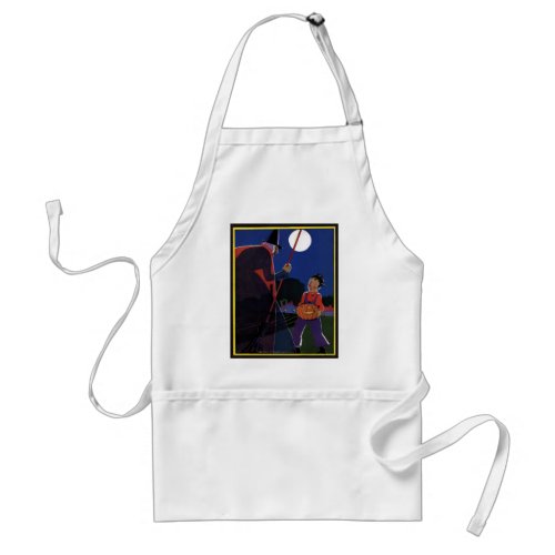 Vintage Halloween Creepy Witch with Boy Adult Apron