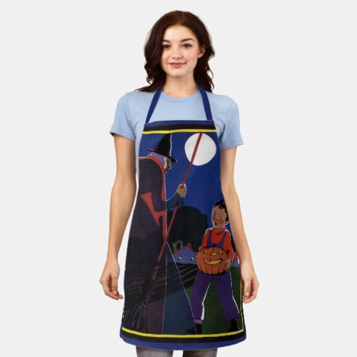 Vintage Halloween Creepy Witch with Boy Apron