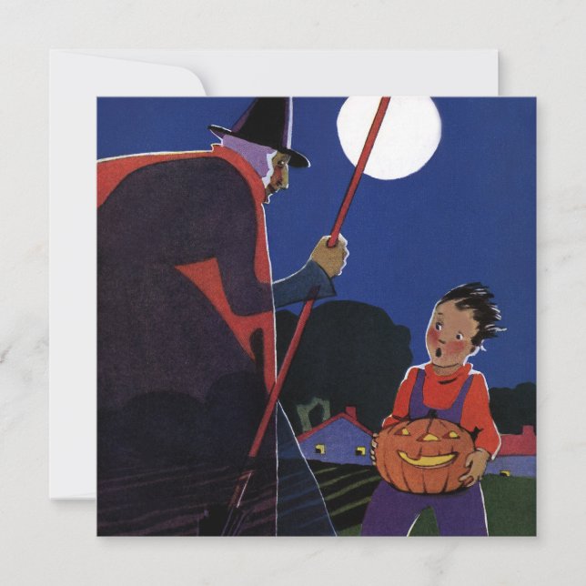Vintage Halloween, Creepy Witch with Boy Card (Front)