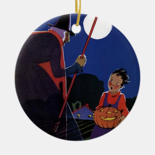 Vintage Halloween Creepy Witch with Boy Ceramic Ornament
