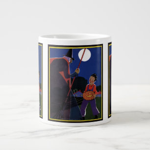 Vintage Halloween, Creepy Witch with Boy Giant Coffee Mug