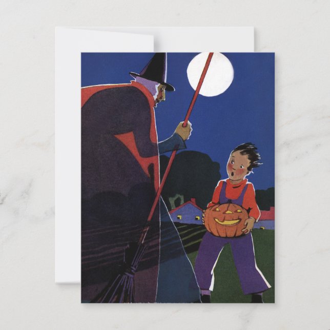 Vintage Halloween, Creepy Witch with Boy Invitation (Front)