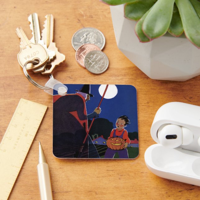 Vintage Halloween, Creepy Witch with Boy Keychain (Desk)