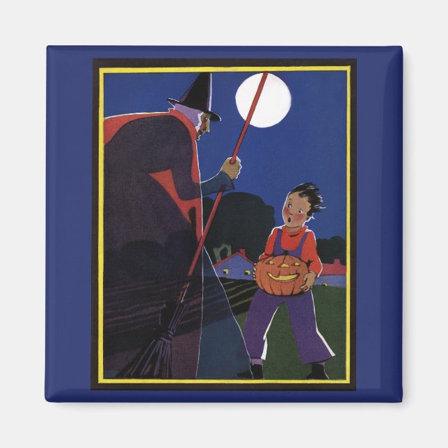 Vintage Halloween, Creepy Witch with Boy Magnet (Front)