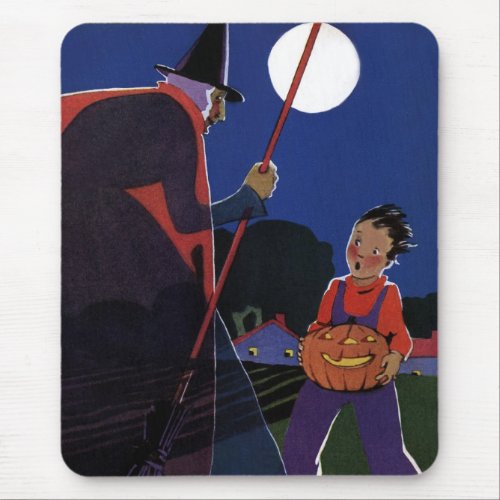 Vintage Halloween Creepy Witch with Boy Mouse Pad