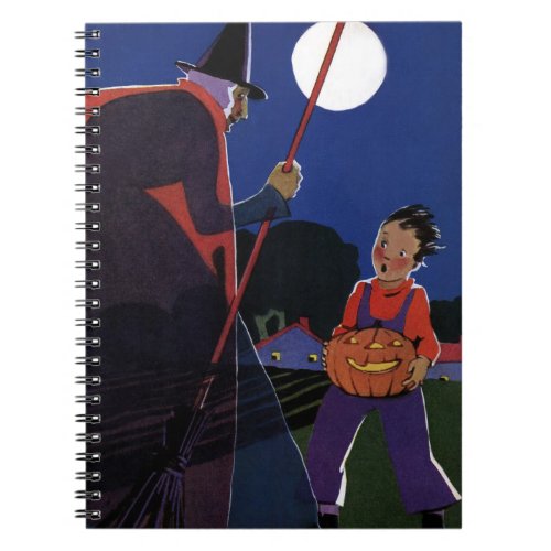 Vintage Halloween Creepy Witch with Boy Notebook
