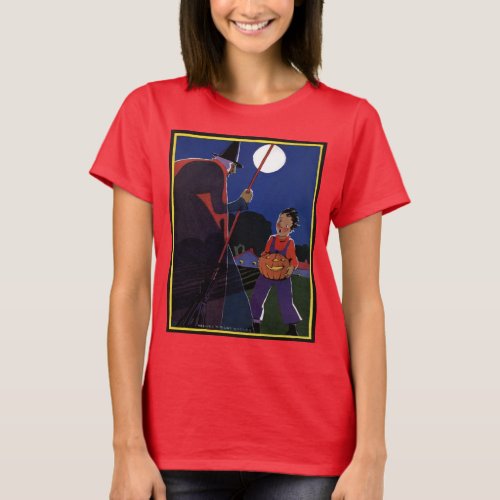 Vintage Halloween Creepy Witch with Boy T_Shirt