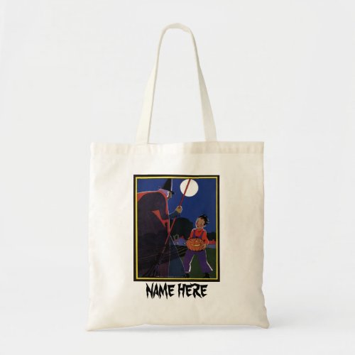 Vintage Halloween Creepy Witch with Boy Tote Bag