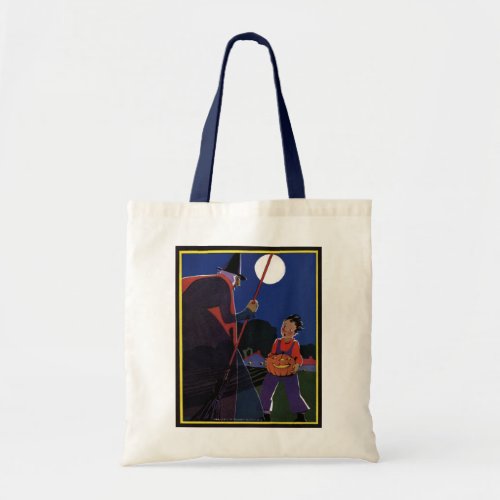 Vintage Halloween Creepy Witch with Boy Tote Bag