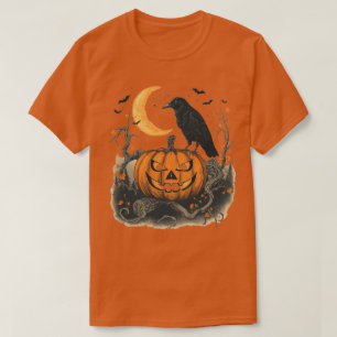 Vintage Halloween Crow Jack O Lantern Pumpkin Shir T-Shirt