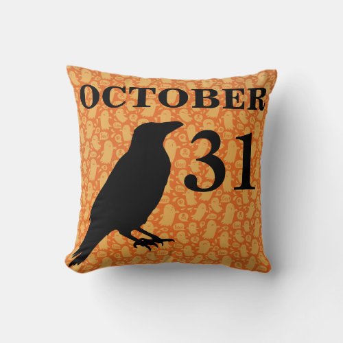 Vintage Halloween crow pillow