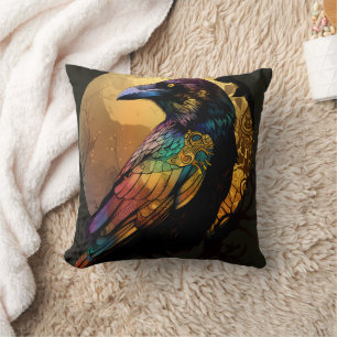 Vintage Halloween Crow Raven Throw Pillow