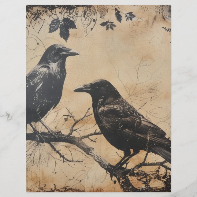Vintage Halloween Crow Scrapbook Paper  (Front)