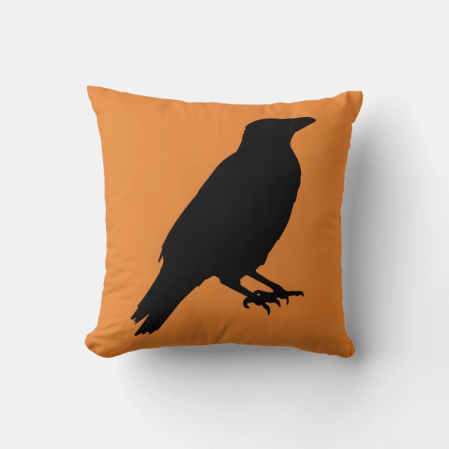 Vintage Halloween crow Throw Pillow (Front)