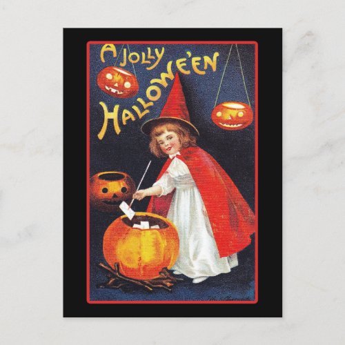 Vintage Halloween Cute Witch Pumpkin Postcard