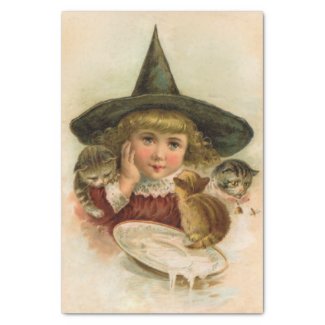 vintage Halloween cutie with kittens Tissue Paper