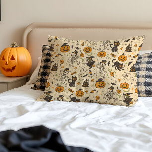 Vintage Halloween Dancing Skeletons Retro Cartoon Accent Pillow