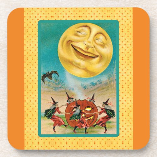 Vintage Halloween Dancing Witch Plastic Coasters 6