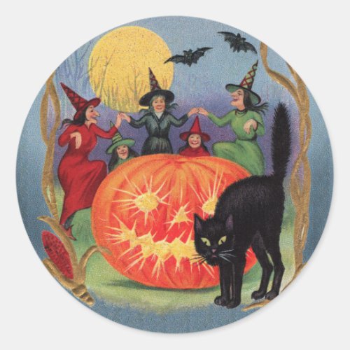 Vintage Halloween Dancing Witches Sticker