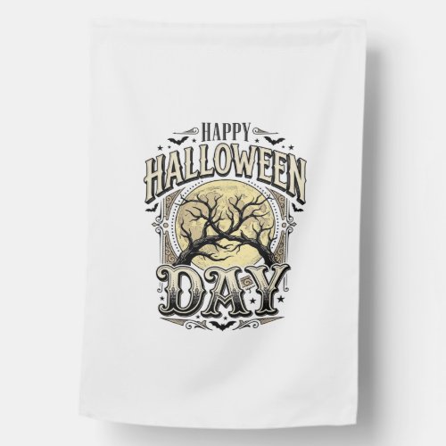 Vintage Halloween Day Moon Tree Branch Shirt Desig House Flag