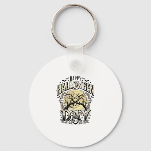 Vintage Halloween Day Moon Tree Branch Shirt Desig Keychain