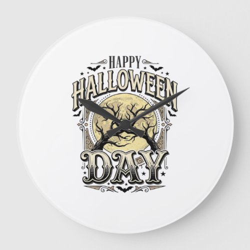 Vintage Halloween Day Moon Tree Branch Shirt Desig Large Clock