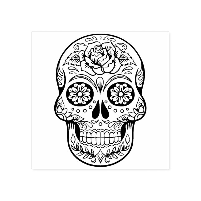 Vintage Halloween Day of the Dead Skull Rubber Stamp (Imprint)