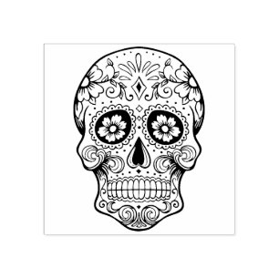 Vintage Halloween Day of the Dead Skull Rubber Stamp