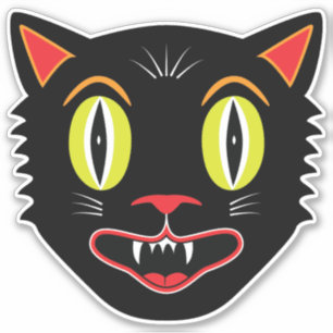 Vintage Halloween Decoration Black Cat V Sticker