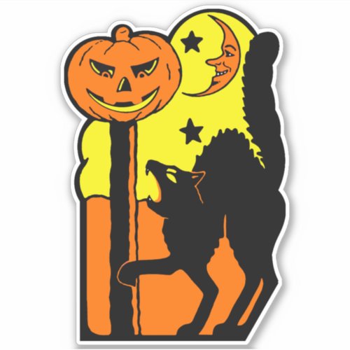 Vintage Halloween Decoration Howling Black Cat Sticker