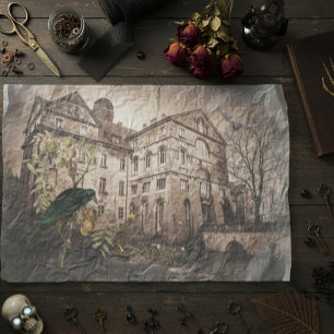 Vintage Halloween Decoupage Haunted House Tissue Paper