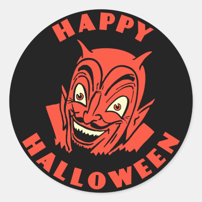 Vintage Halloween Devil Happy Halloween Sticker (Front)