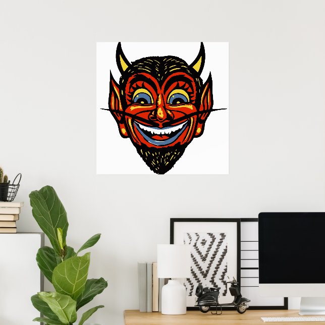 Vintage Halloween Devil Head Poster | Zazzle