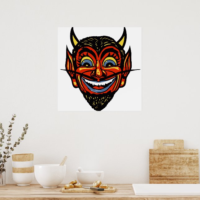 Vintage Halloween Devil Head Poster | Zazzle