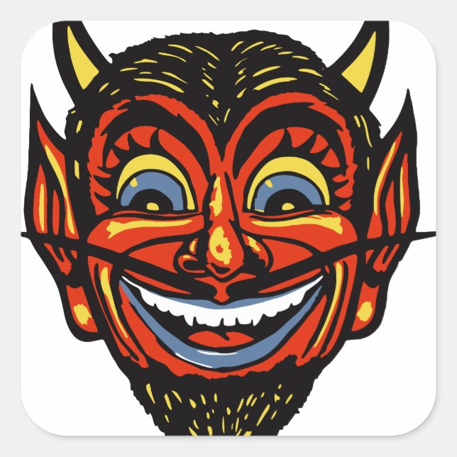 Vintage Halloween Devil Head Square Sticker (Front)