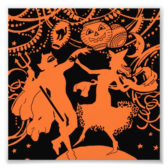 Vintage Halloween Devil Witch Dance Photo Print